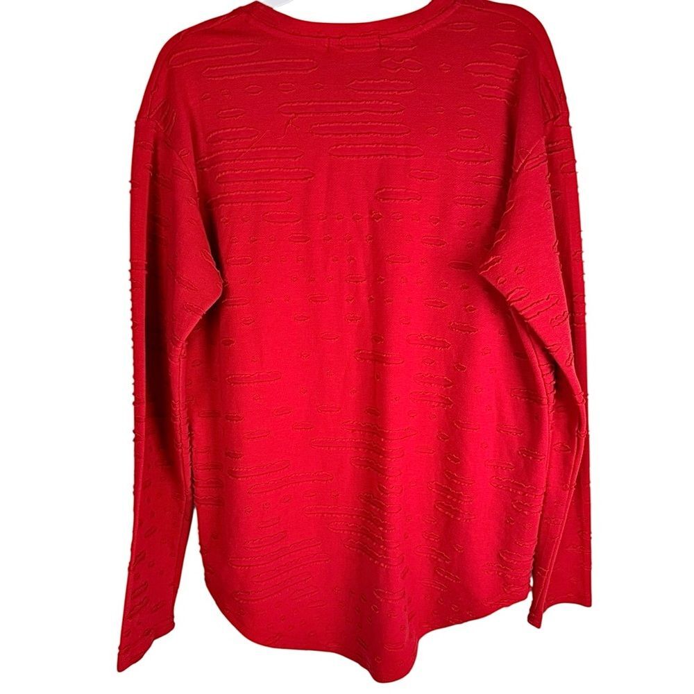 Balmain Paris 100% Cotton Solid Red Long Sleeve Distressed Crew Sweater Size XXL - Picture 2 of 7